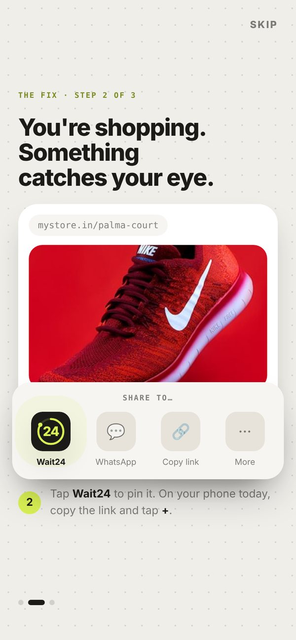 Pinning a product to Wait24 from a store page.